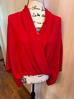 Trina Turk Red Draped Surplice Blouse NWOT